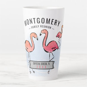 Caneca De Café Latte Reunião da família Tropical Flamingo Monogram