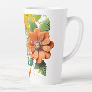 Caneca De Café Latte Reverie Floral Pétalas Esculturais Flor Silenciosa