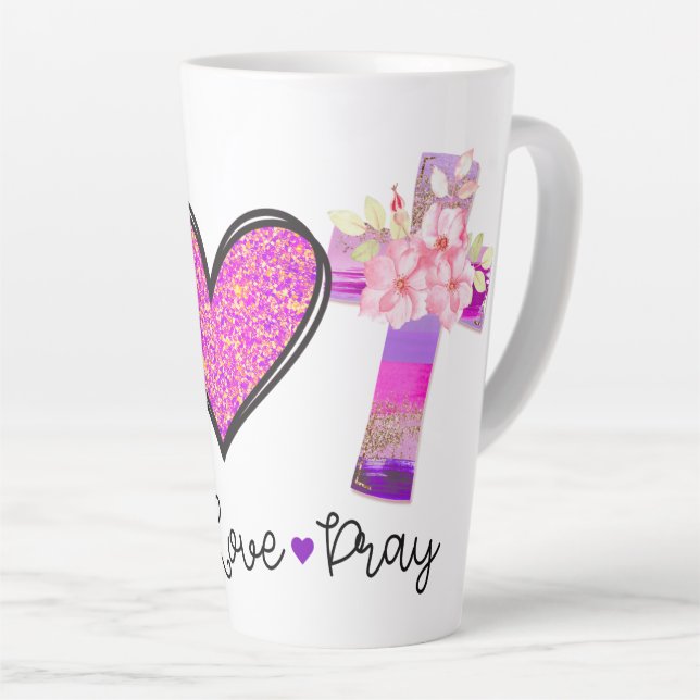 Caneca De Café Latte Rezar pelo Amor pela Paz (Ângulo direito)