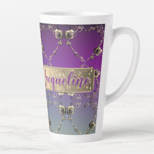 Caneca De Café Latte Rico Corações Roxo Gradiente c/Nome
