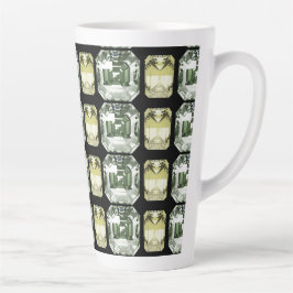 Caneca De Café Latte rico quadrado de pedras verdes e amarelas