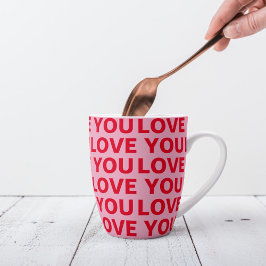 Caneca De Café Latte Rico Romântico Vermelho e Rosa Te Ama Padrão