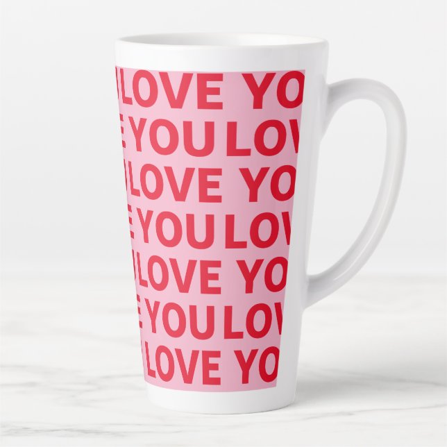 Caneca De Café Latte Rico Romântico Vermelho e Rosa Te Ama Padrão (Direita)