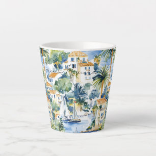 Caneca De Café Latte Riviera Francesa Palmeiras Tropicais