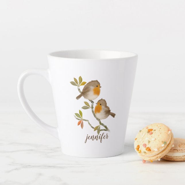 Caneca De Café Latte Robin Redbreast Birds Personalizado Latte Mug (In Situ)