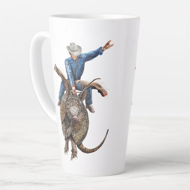 Caneca De Café Latte Rodeo Bull Rider Armadillo Broncodillo (Ângulo esquerdo)