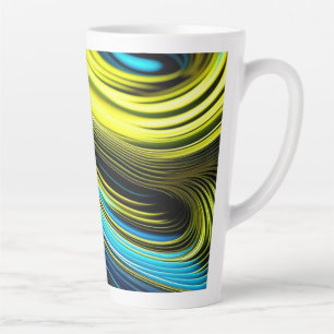 Caneca De Café Latte Rolos de seda e cetim abstratos azuis e dourados