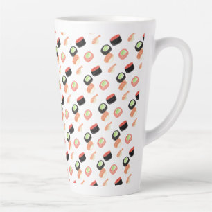 Caneca De Café Latte Rolos de Sushi de Aquarela Pepino Salmão