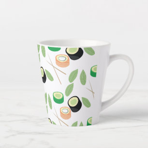 Caneca De Café Latte Rolos de Sushi Pepino Salmão