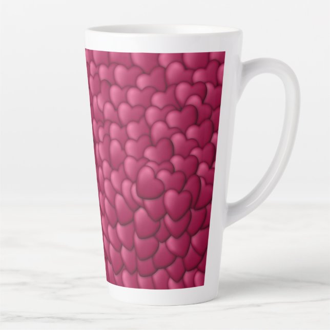 Caneca De Café Latte Romantic 3D Red Hearts Pattern-32322 (Direita)
