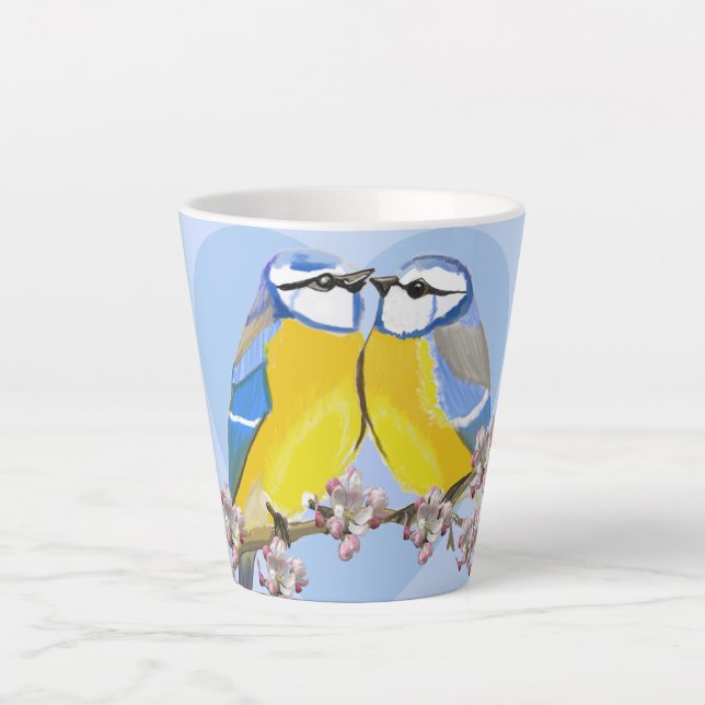 Caneca De Café Latte Romantic Eurasian Chikadee Latte Mug (Frente)