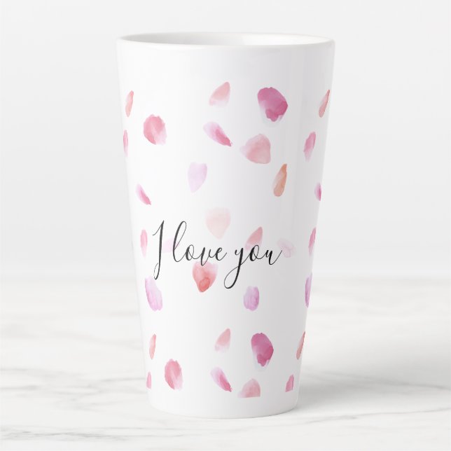 Caneca De Café Latte Romantic Pink Peach Rose Petals Floral (Frente)