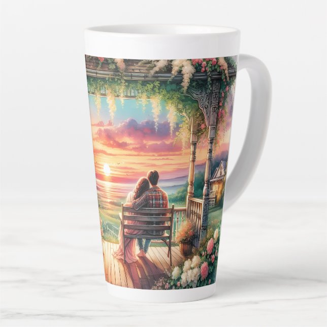 Caneca De Café Latte Romantic Sunset Porch View Illustration (Ângulo direito)