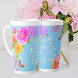 Caneca De Café Latte Romântica Peonies Garden Blue Melhor Mãe