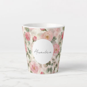 Caneca De Café Latte Romântica Rosas Rosa Escamosas Floral