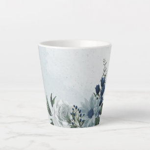 Caneca De Café Latte romântico branco empoeirado & floral azul marinho