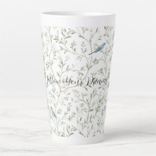 Caneca De Café Latte Romântico Chique Lindos Pássaros Azuis Flores