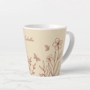 Caneca De Café Latte Romântico elegante terracota floral 