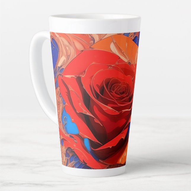 Caneca De Café Latte Rosa Artística Abstrata Marmoreada  (Ângulo esquerdo)