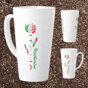 Caneca De Café Latte Rosa Bandiera Italiana com Itália Personalizada