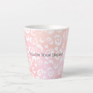Caneca De Café Latte Rosa Bege Feminino Leopardo Animal Branco