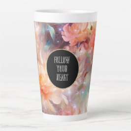 Caneca De Café Latte Rosa Bege Laranja Floral