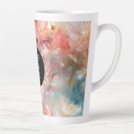 Caneca De Café Latte Rosa Bege Laranja Floral 