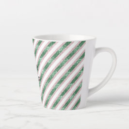 Caneca De Café Latte Rosa Bege Verde Glitzy Glitter Listras Natal
