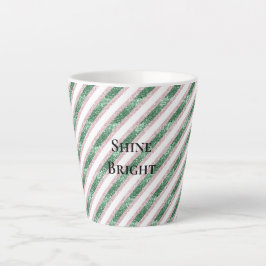 Caneca De Café Latte Rosa Bege Verde Glitzy Glitter Listras Natal