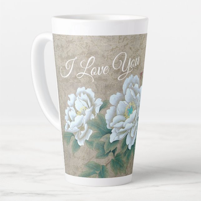 Caneca De Café Latte Rosa branca (Ângulo esquerdo)