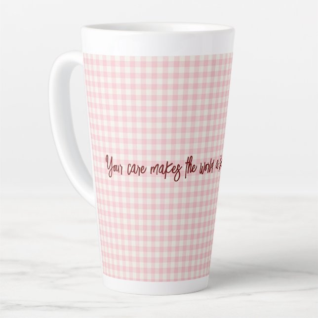Caneca De Café Latte Rosa claro Gingham Pattern Latte Mug (Ângulo esquerdo)