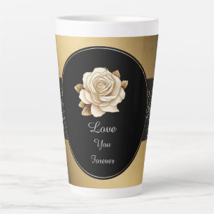 Caneca De Café Latte Rosa com Detalhes Dourados Brilhantes