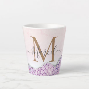 Caneca De Café Latte Rosa cor-de-rosa Elegante Monograma
