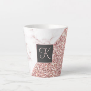 Caneca De Café Latte Rosa de chic - Brilho Dourado e monograma de márm