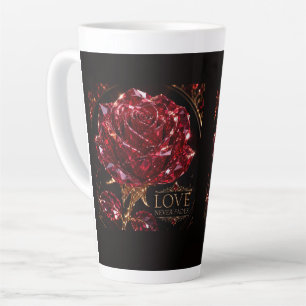 Caneca De Café Latte Rosa de Cristal Rubi – O Amor Nunca Desvanece