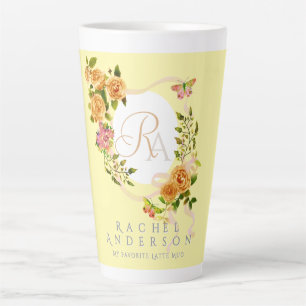 Caneca De Café Latte Rosa de Dourada Monograma Chic Monograma Lata Amar