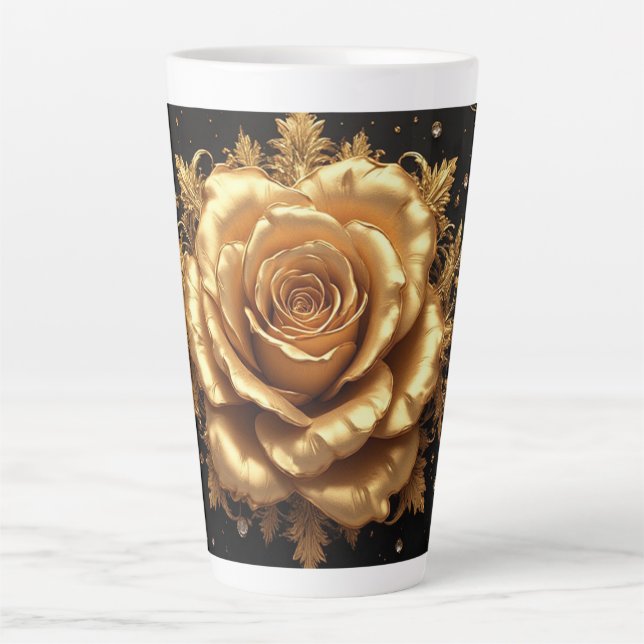 Caneca De Café Latte Rosa Dourada Luxuosa (Frente)
