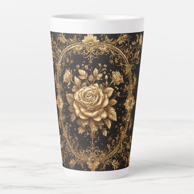 Caneca De Café Latte Rosa Dourada Luxuosa (Frente)