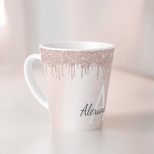 Caneca De Café Latte Rosa Dourado - Brilho Rosa Bege Glitter Metal Mono (Criador carregado)