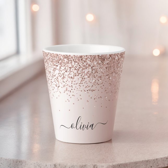 Caneca De Café Latte Rosa Dourado - Brilho Rosa Bege Glitter Metal Mono (Criador carregado)