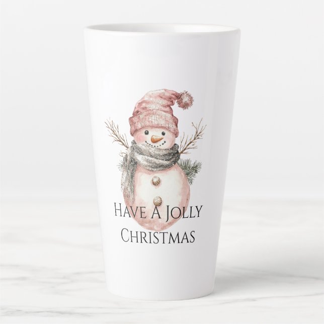 Caneca De Café Latte Rosa Dourado Natal Snowman (Frente)