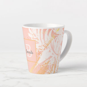 Caneca De Café Latte Rosa dourado palmeira deixa monograma