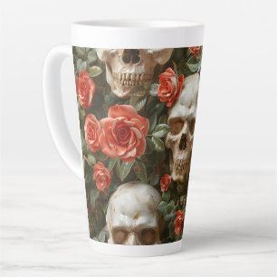 Caneca De Café Latte Rosa e design de crânios
