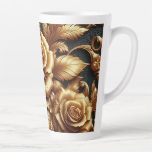 Caneca De Café Latte Rosa Metálica Dourada Dark Academia