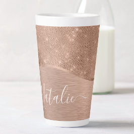 Caneca De Café Latte Rosa Metálico - Largura Dourada Personalizada
