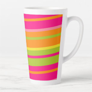 Caneca De Café Latte Rosa quente, verde, laranja e faixas amarelas dive