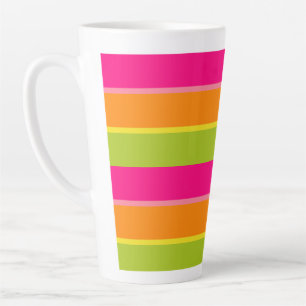 Caneca De Café Latte Rosa quente vibrante, verde, laranja e amarelo