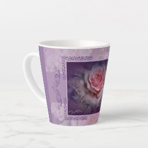 Caneca De Café Latte Rosa Rosa Rosa Elegante E Lace Latte Mug