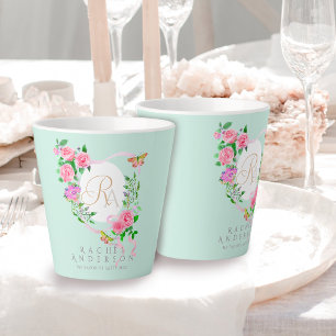 Caneca De Café Latte Rosa Rosa Rosa Rosa Rosa Rosa Fita Molho Monograma