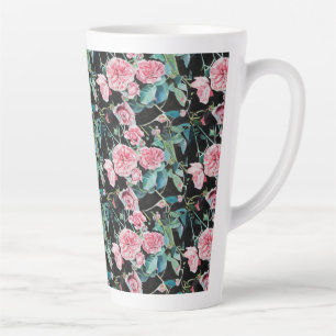 Caneca De Café Latte Rosa Rosa Rosa Rosa, Rosas Florais Vintagem Flor d